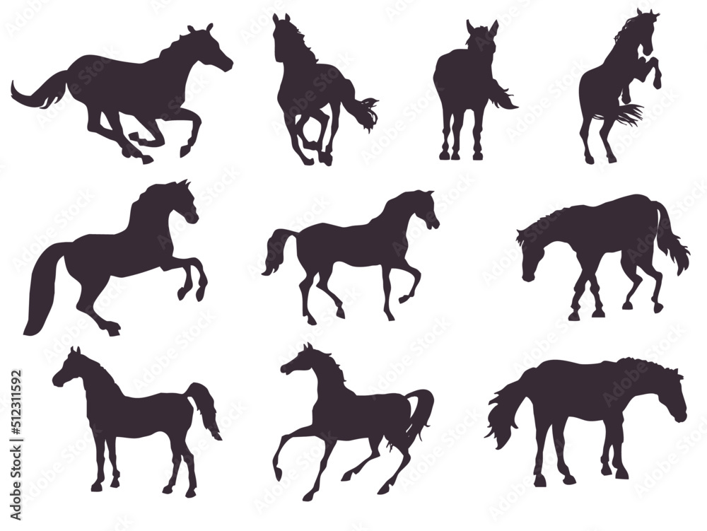Set of horse silhouettes (10 pieces) Set of horse silhouettes (10 pieces)