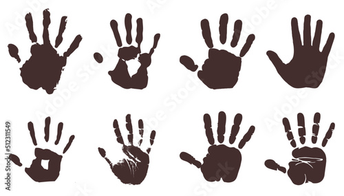 Set of male hand print silhouettes. Handprint silhouette (8 pieces) © Pro_Art
