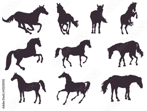 Set of horse silhouettes  10 pieces 