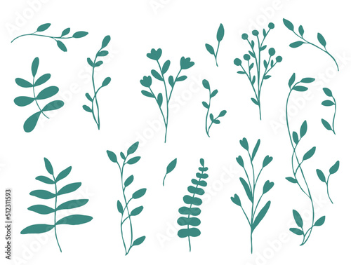 Set of silhouettes of little parosts of vegetation