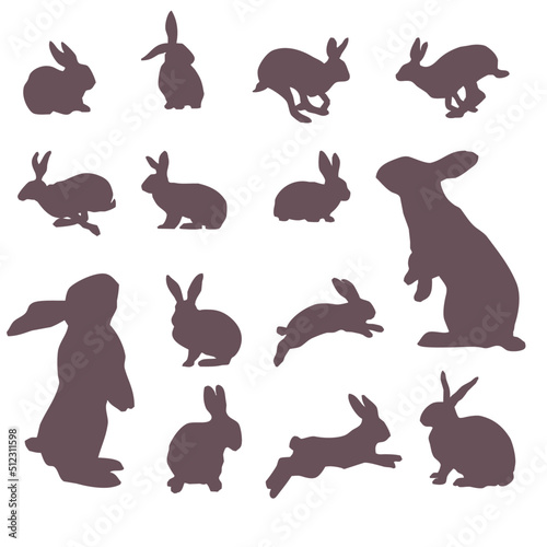 Set of rabbits and bunnies silhouettes  14 pieces 