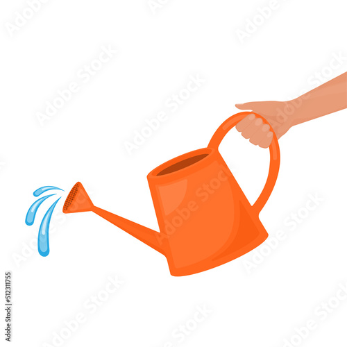 Watering can in flat art style. Isolated vector illustration. Investment concept