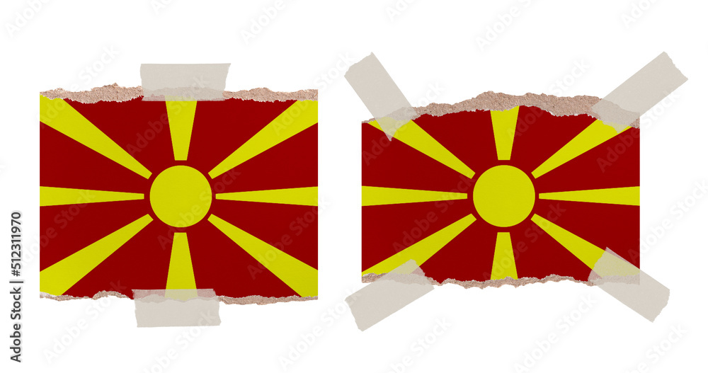 Ripped paper backgrounds in colors of national flag isolated on white. Macedonia