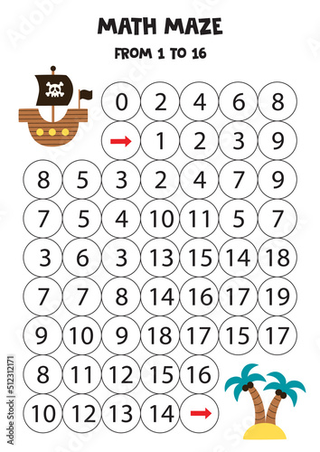Get pirate ship to the treasure island by counting to 16.