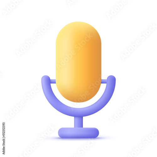Podcast microphone on stand, audio equipment .Broadcasts, interviews, podcast, voice recording concept. 3d vector icon. Cartoon minimal style.