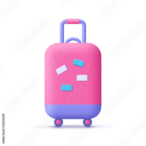 Suitcase, travel bag, luggage. Tourism , travel and holiday vacation concept. 3d vector icon. Cartoon minimal style.