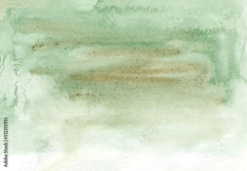 Textured watercolor painted green background. Hand drawn painting, artwork. Abstract texture for handmade, artistic paint, creative design, inspiring atmosphere, modern art studio. Light texture.