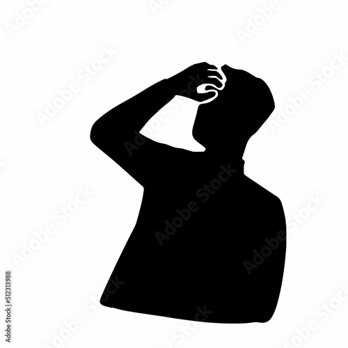 男性シルエット　頭をかくピクトグラム　黒