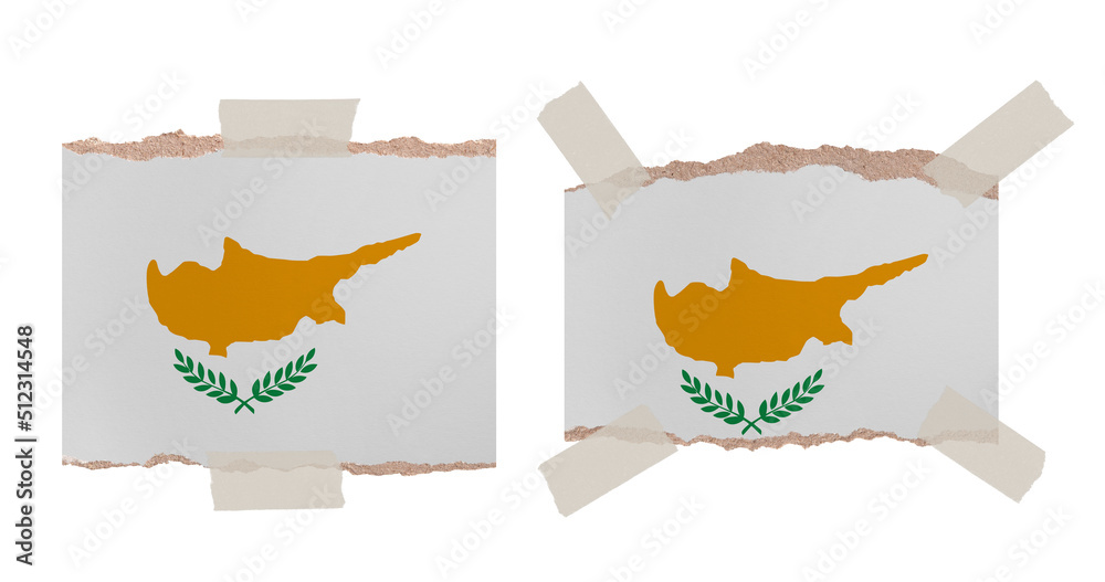 Ripped paper backgrounds in colors of national flag isolated on white. Cyprus