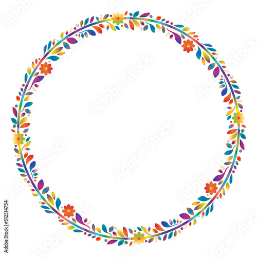 Design ornament for round product, bright flowers in the style of stained glass on a white background
