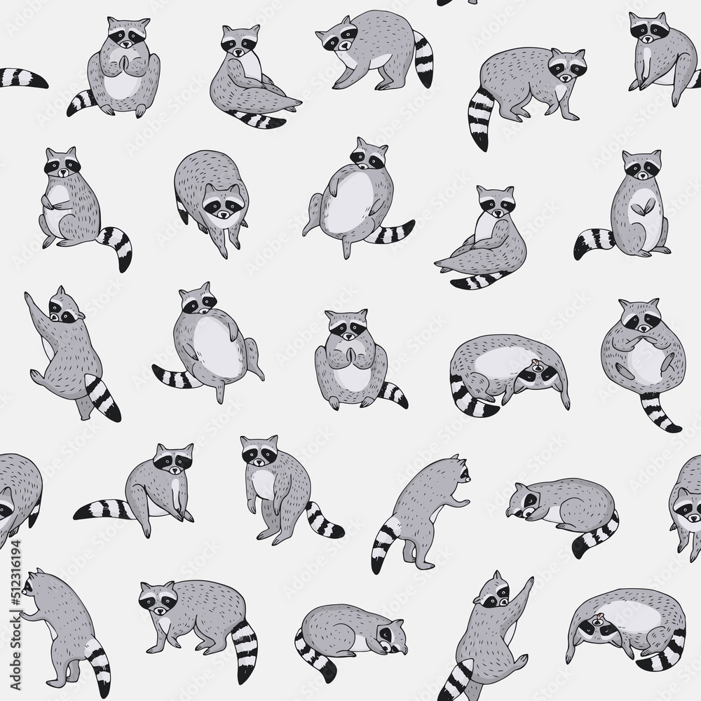 Raccoon forest animal vector seamless pattern Stock ベクター | Adobe Stock