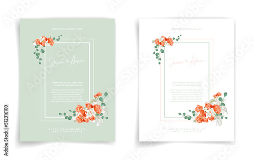 Floral wedding card or invitation card on green background elegant and luxury style. Feel fresh with the natural theme.