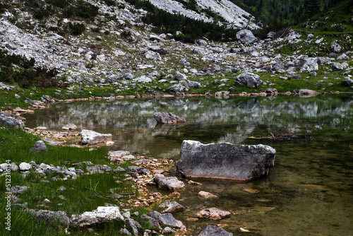 Coastal Environment of Alpine Lake of Duplje in Slovene Julian Alps photo