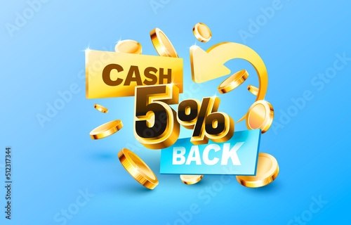 5 Cash back service, financial payment label. Vector
