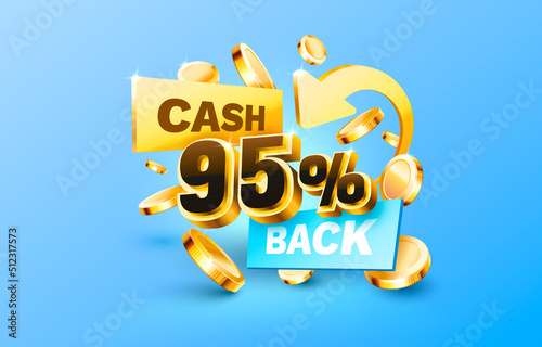 95 Cash back service, financial payment label. Vector