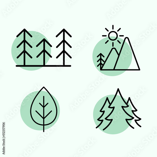 Set of colorful nature Mountain tree outline icon illustration 