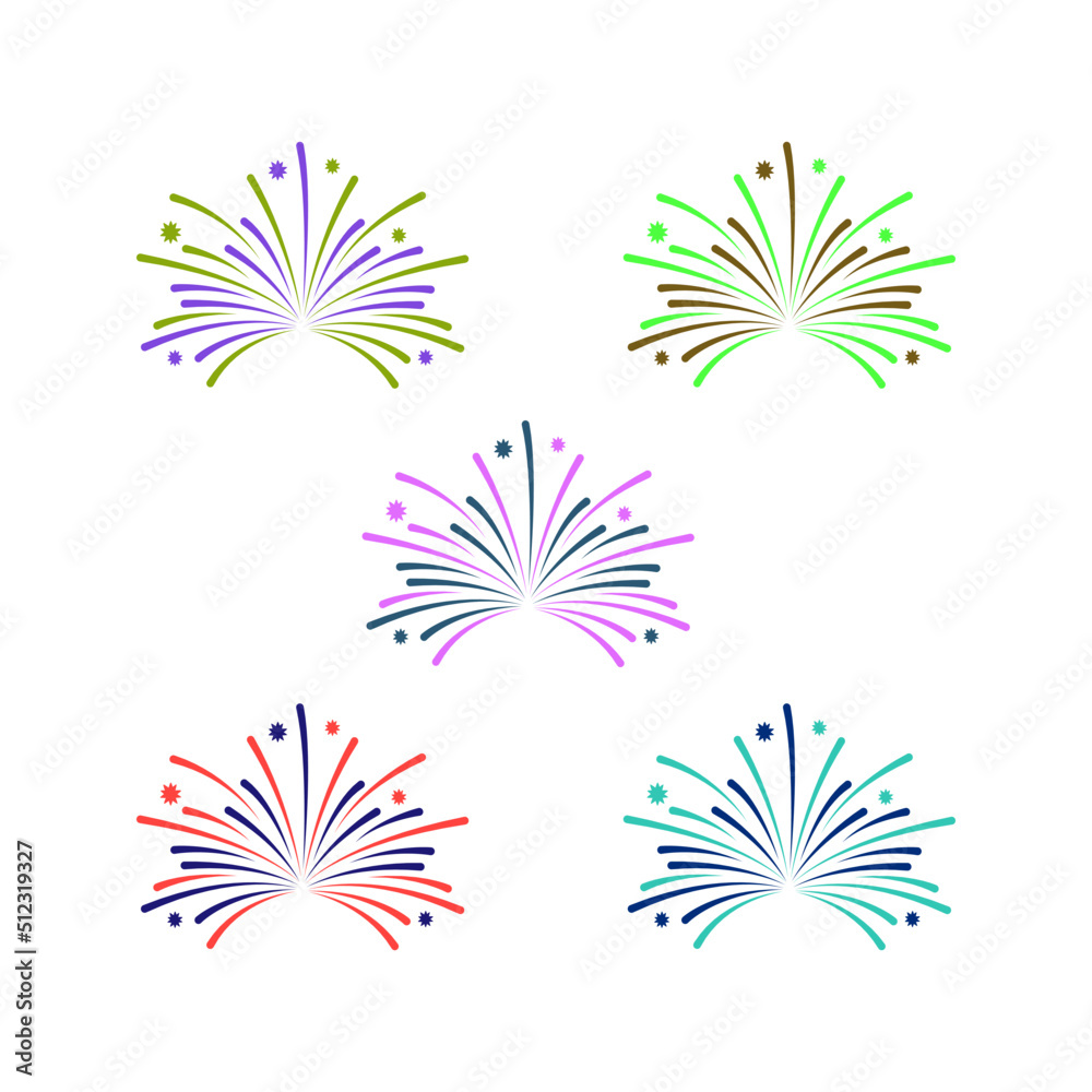 Set of carnival party fireworks flat illustration 