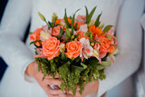 Beautiful wedding bouquet with roses close up