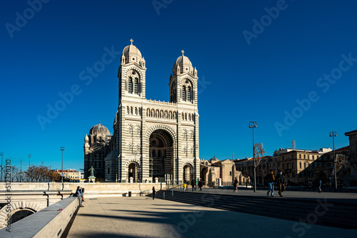 France. Bouche-du-Rhone (13) Marseille. The Cathedral of Sainte-Marie-Majeure, called La Major. La Major was built in the neo-Byzantine style between 1852 and 1893 to plans by architect Leon Vaudoyer