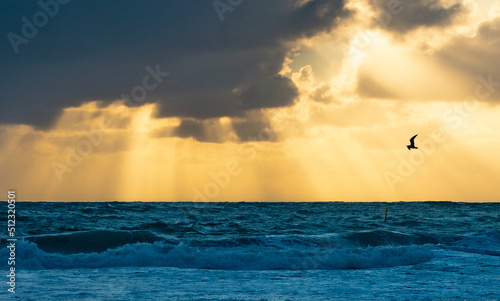 sunset over the sea in storm magic rays
 photo