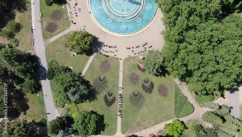 Drone shot of a musical fountain on Margaret island in Budapest, Hungary photo