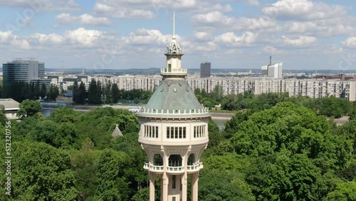 Drone shot of a water tower on Margaret island (Margitsziget), Budapest, Hungary photo