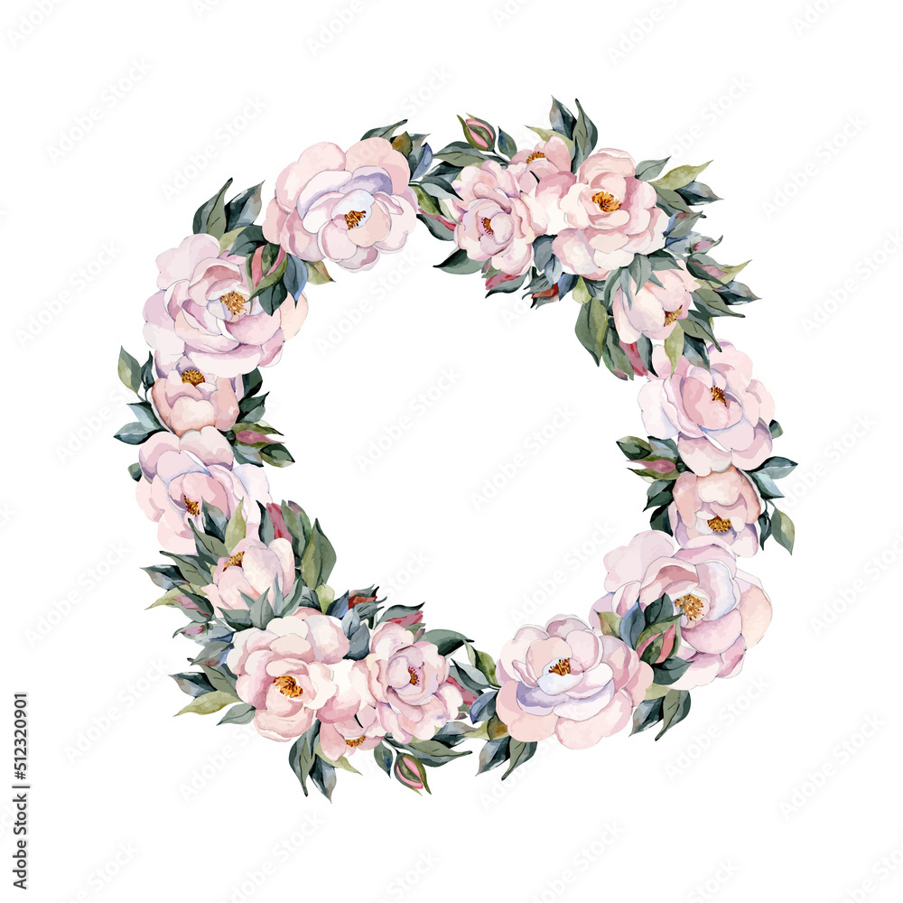  wreath with pink flowers watercolor 