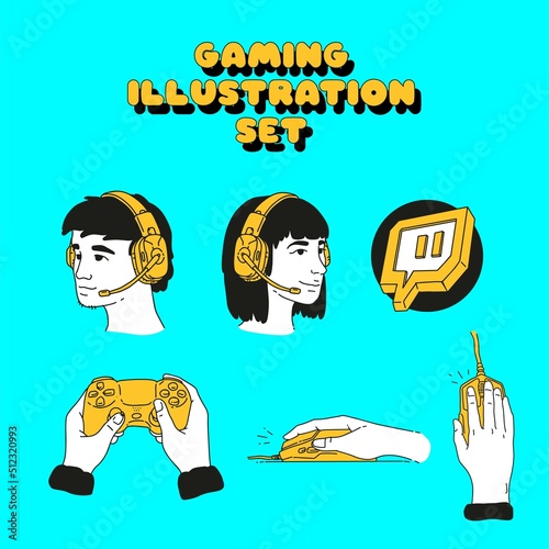 Vector Gaming Illustration Set for gamers, players, streamers