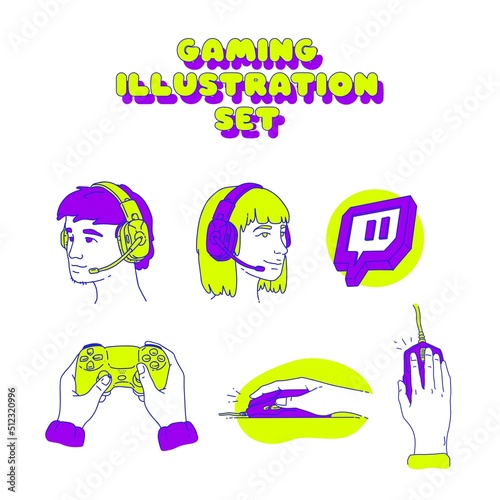 Vector Gaming Illustration Set for gamers, players, streamers