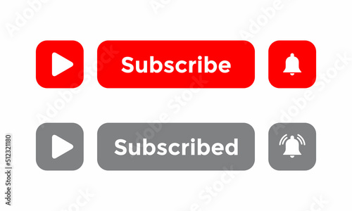 Subscribe and subscribed icon vector. Set of buttons to promote streaming video channel