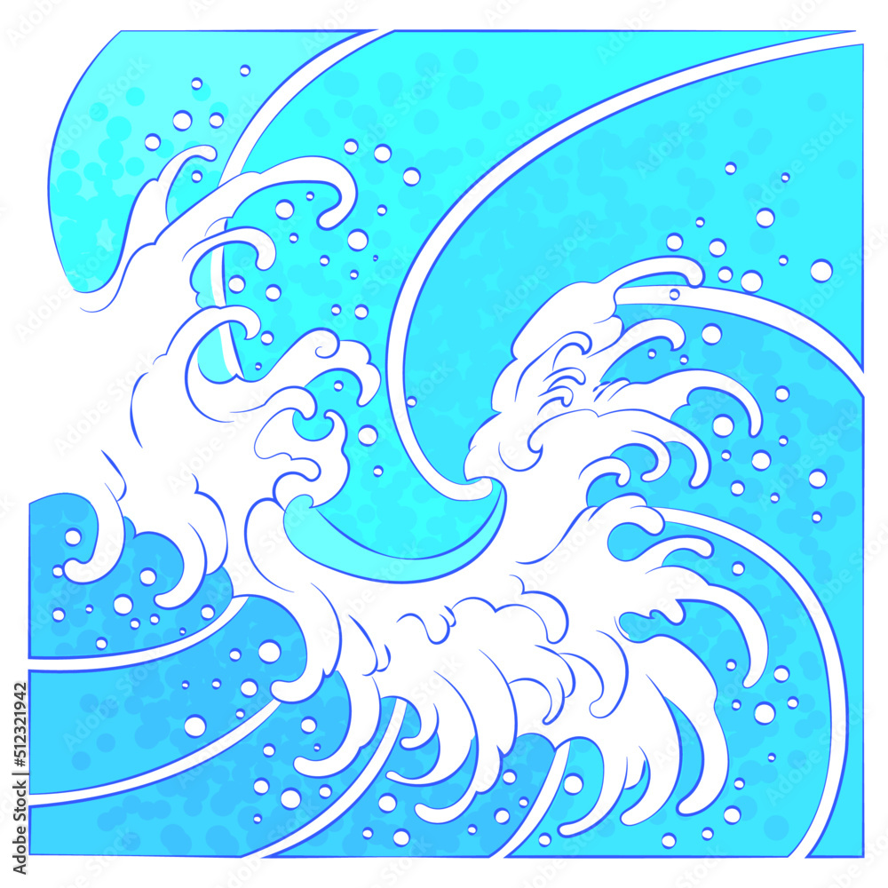 Vector illustration in the style of the great Japanese Oriental wave