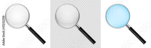 Magnifying glass, big tool instrument set icon