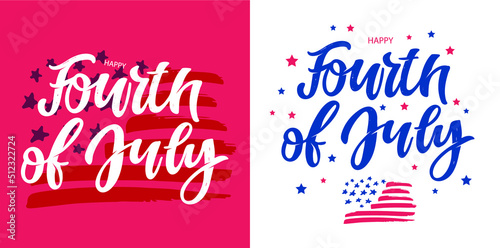 Text 4th of July. Independence Day vector lettering typography for postcard, card, banner. Celebration calligraphy. US military armed forces typography concept . National poster design