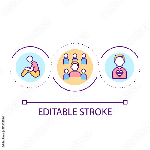 Fear of social isolation loop concept icon. Coming out stage. Identity comparison. LGBT community abstract idea thin line illustration. Isolated outline drawing. Editable stroke. Arial font used