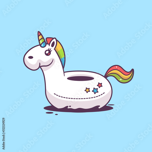 Cute kawaii styled unicorn float vector cartoon illustration