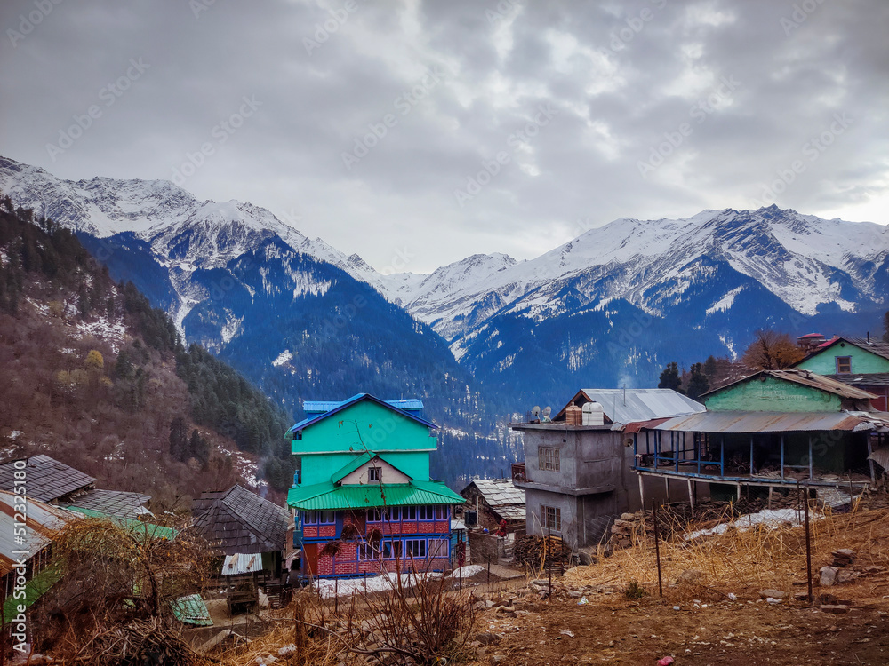mountain house Tosh village in beautiful Parvati valley in Himachal Pradesh state, Northern India