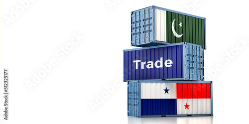 Cargo containers with Pakistan and Panama national flags. 3D Rendering © Marius Faust