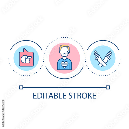 Stop harassment loop concept icon. Avoid offensive statements. LGBT community challenges abstract idea thin line illustration. Isolated outline drawing. Editable stroke. Arial font used