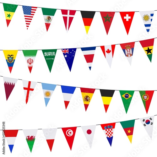 Garlands with pennants of different countries isolated on a white background	
