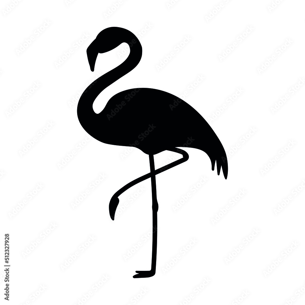 Vector flat flamingo silhouette isolated on white background - obrazy, fototapety, plakaty 