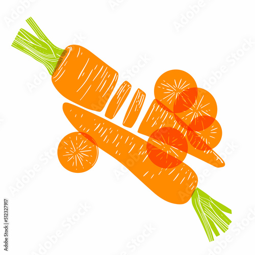 Juicy orange carrot. Vector illustration with Riso print effect