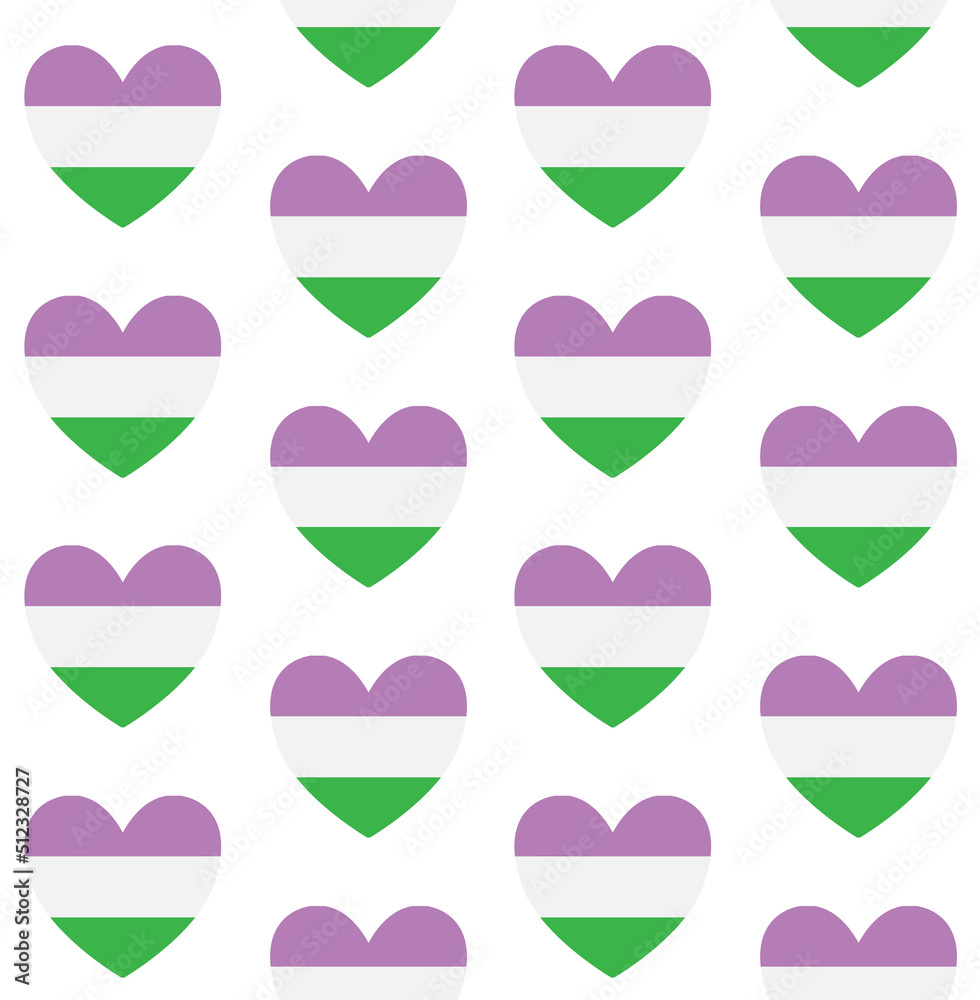 Vector seamless pattern of flat gender queer flag heart isolated on white background Vector seamless pattern of flat gender queer flag heart isolated on white background