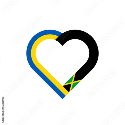 unity concept. heart ribbon icon of ukraine and jamaica flags. vector illustration isolated on white background
