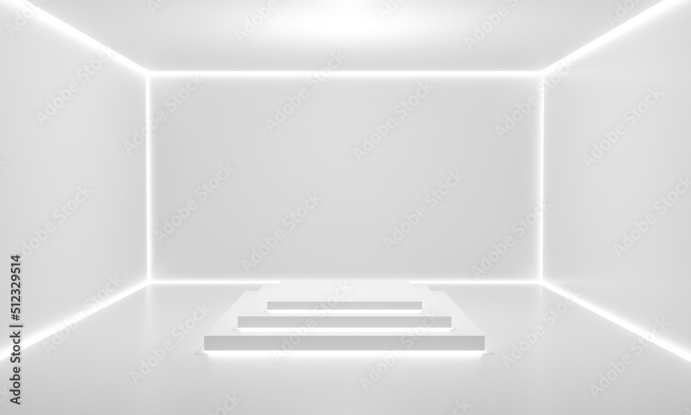 white stand and neon light in the white room.3d rendering. white stand and neon light in the white room.3d rendering.