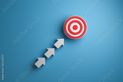 3d volumetric target and arrows on a blue background top view. 3D rendering.