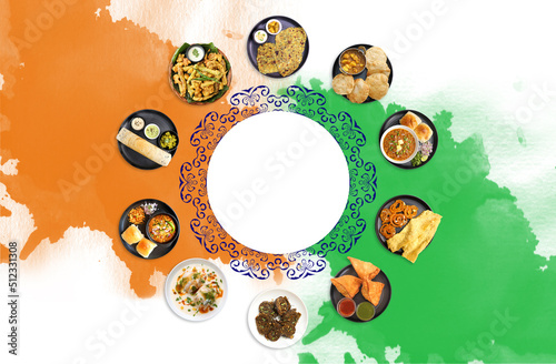 Photography Indian food Banner over flag color Background