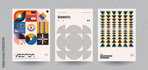 Minimalist geometric posters set. Abstract shapes and patterns. Vector templates.