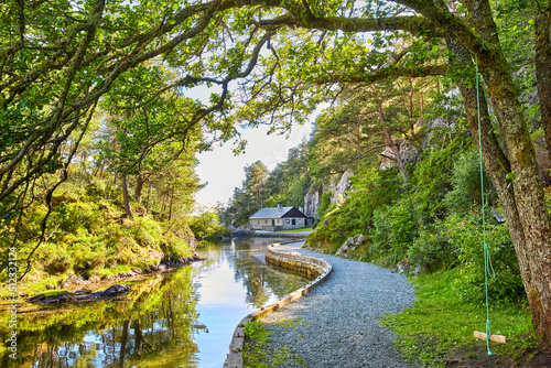 Sandholna - hiking area in botanical garden Arboretet in Bergen, Norway