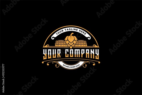 Beer barrel brewery retro vintage logo premium
