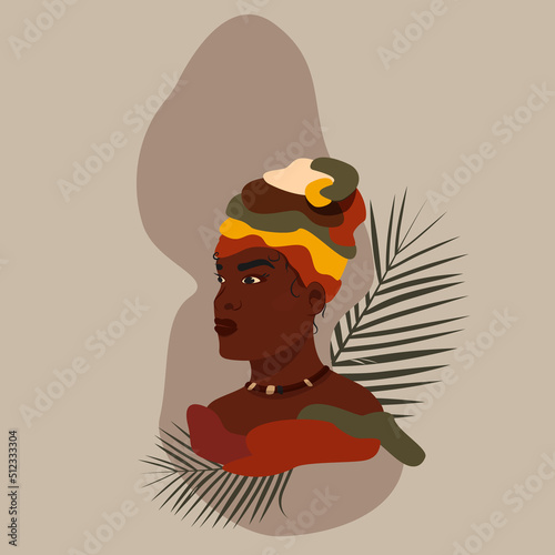 Portrait of African ethnicity woman wearing colored turban 